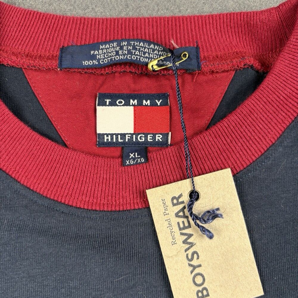 Tommy Hilfifer Boys  TShirt XL Vintage Retro 90s Burgundy NWT